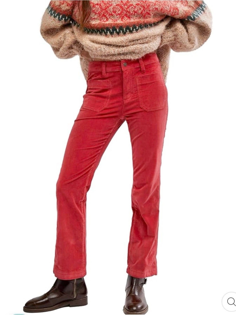 Free People Red Corduroy High Time Velvet Kick Flare Pants
